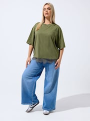Yours Curve Green Limited Lace Hem Top - Image 2 of 5