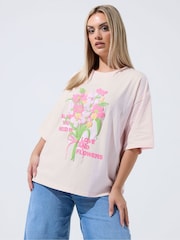 Yours Curve Pink Limited All You Need Is Love  Flowers T-Shirt - Image 1 of 5