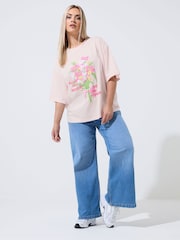 Yours Curve Pink Limited All You Need Is Love  Flowers T-Shirt - Image 3 of 5