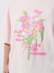 Yours Curve Pink Limited All You Need Is Love  Flowers T-Shirt - Image 4 of 5