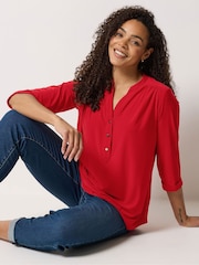 M&Co Red Half Placket Collarless Shirt - Image 1 of 6