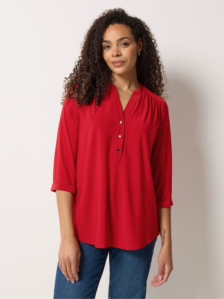 M&Co Red Half Placket Collarless Shirt - Image 2 of 6