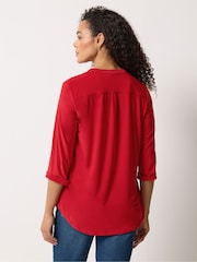 M&Co Red Half Placket Collarless Shirt - Image 4 of 6