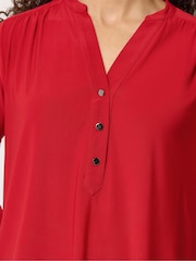 M&Co Red Half Placket Collarless Shirt - Image 5 of 6