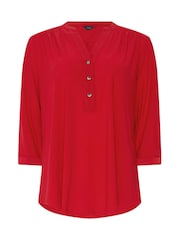 M&Co Red Half Placket Collarless Shirt - Image 6 of 6