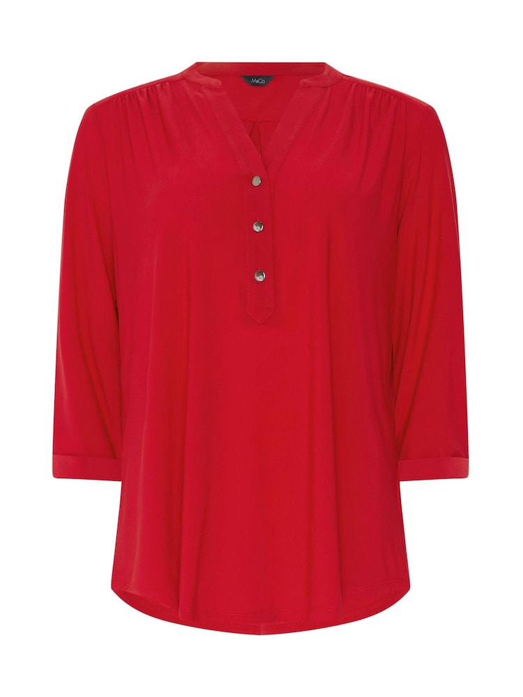 M&Co Red Half Placket Collarless Shirt - Image 6 of 6