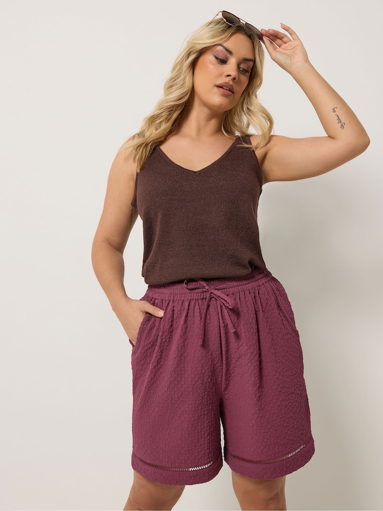 Yours Curve Pink Ladder Detail Shorts - Image 1 of 5 Yours Curve Pink Ladder Detail Shorts - Image 1 of 5