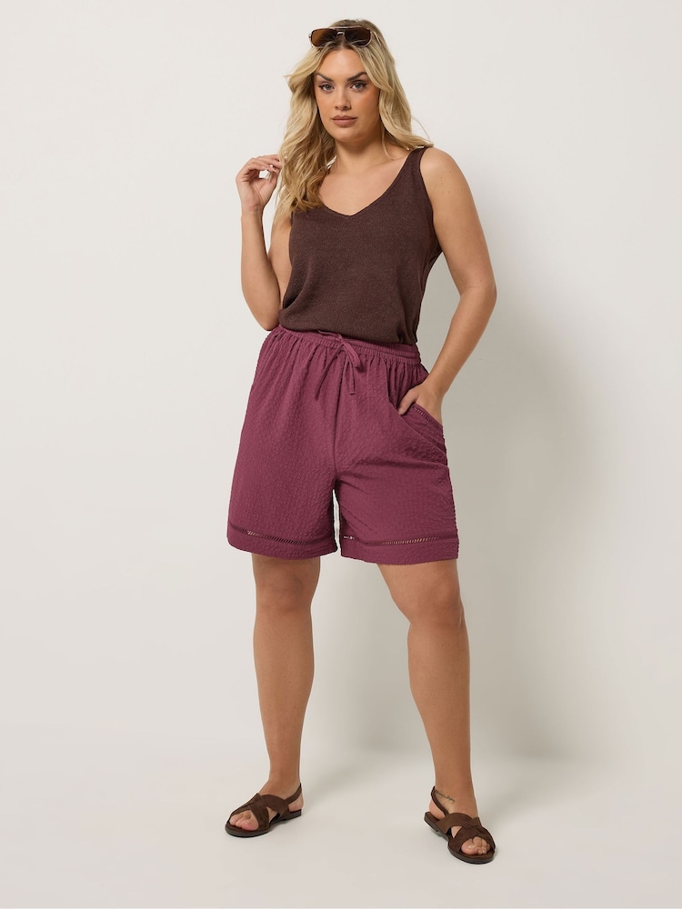 Yours Curve Pink Ladder Detail Shorts - Image 2 of 5 Yours Curve Pink Ladder Detail Shorts - Image 2 of 5