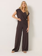 Long Tall Sally Brown Bubble Textured Wide Leg Trousers - Image 1 of 5