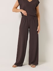 Long Tall Sally Brown Bubble Textured Wide Leg Trousers - Image 2 of 5