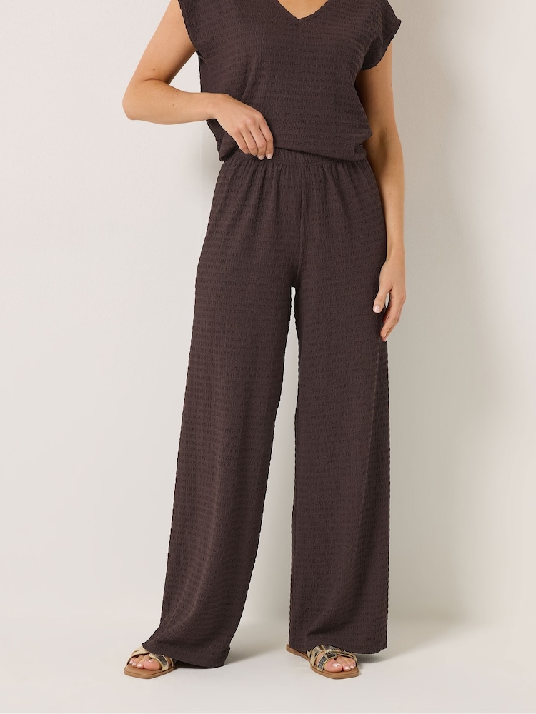 Long Tall Sally Brown Bubble Textured Wide Leg Trousers - Image 2 of 5