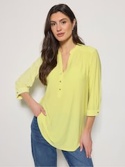M&Co Yellow Half Placket Collarless Shirt - Image 1 of 5