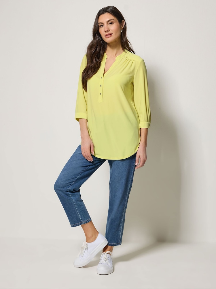 M&Co Yellow Half Placket Collarless Shirt - Image 2 of 5