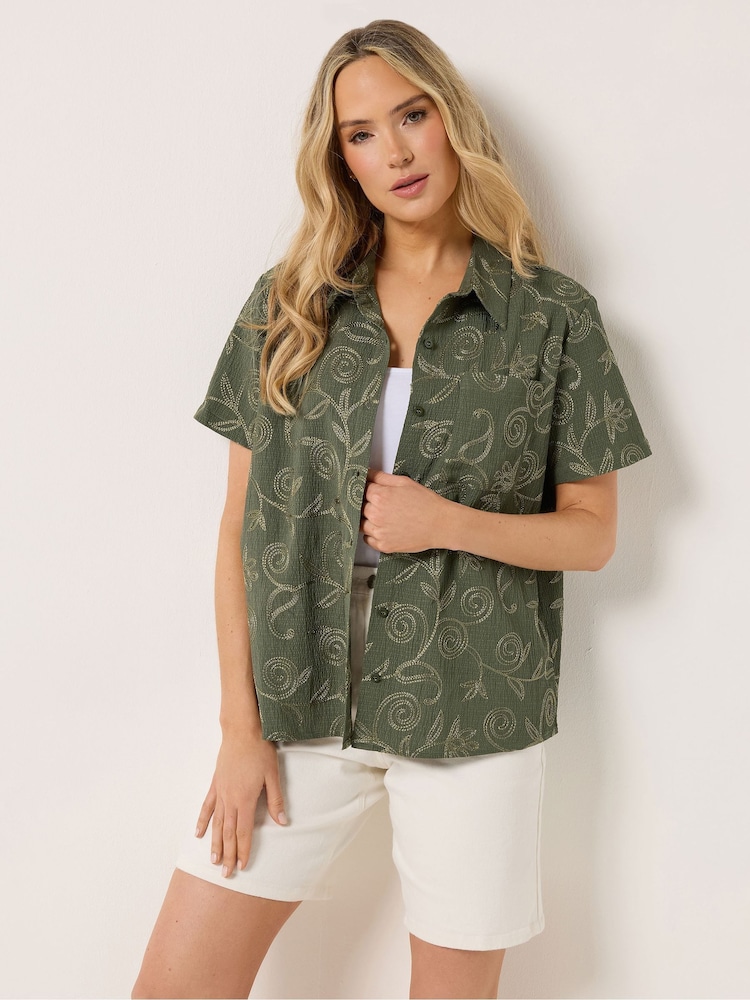 Long Tall Sally Green Embroidered Floral Shirt - Image 1 of 6