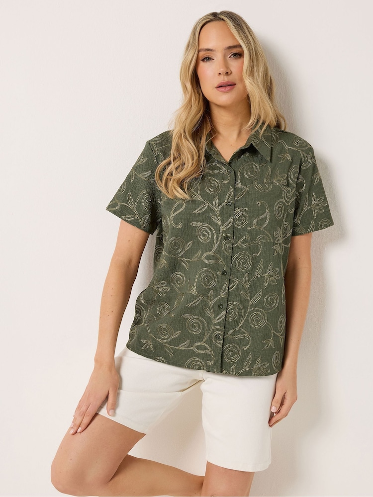 Long Tall Sally Green Embroidered Floral Shirt - Image 2 of 6