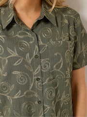 Long Tall Sally Green Embroidered Floral Shirt - Image 5 of 6