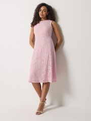 M&Co Pink Lace Lined Skater Dress - Image 1 of 5