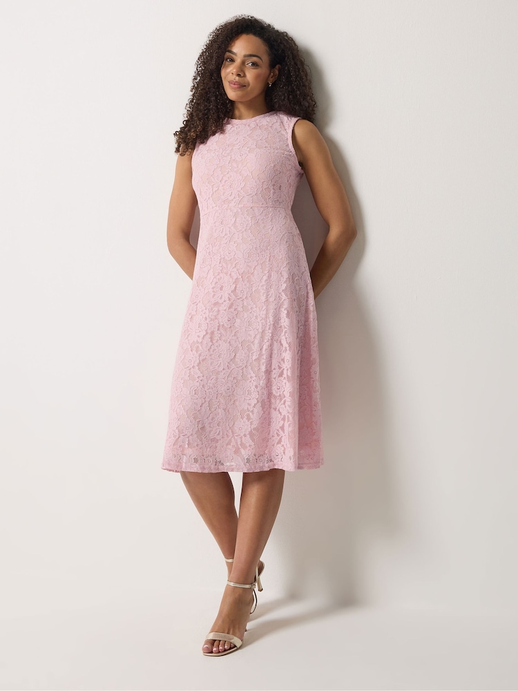 M&Co Pink Lace Lined Skater Dress - Image 1 of 5