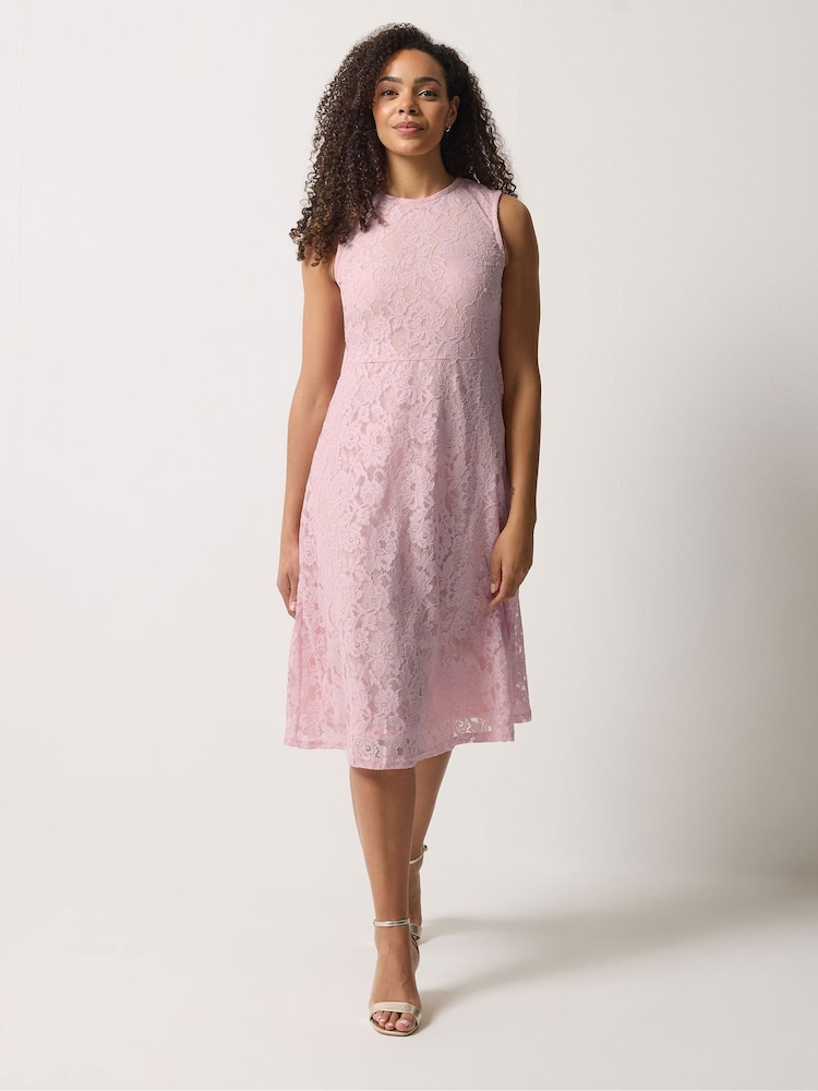 M&Co Pink Lace Lined Skater Dress - Image 2 of 5