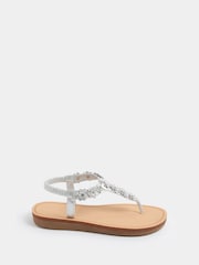 Yours Curve Silver Extra Wide Fit Flower Detail Diamante Sandals - Image 1 of 4