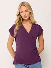 M&Co Purple Grown On Sleeve Wrap Top - Image 1 of 5