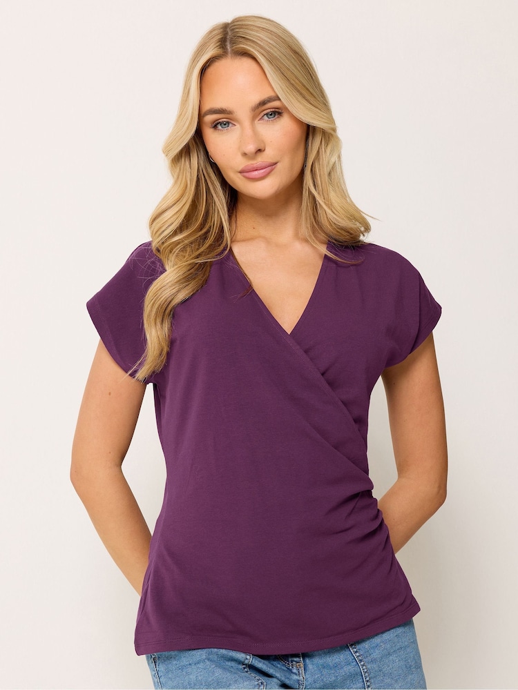 M&Co Purple Grown On Sleeve Wrap Top - Image 1 of 5 M&Co Purple Grown On Sleeve Wrap Top - Image 1 of 5