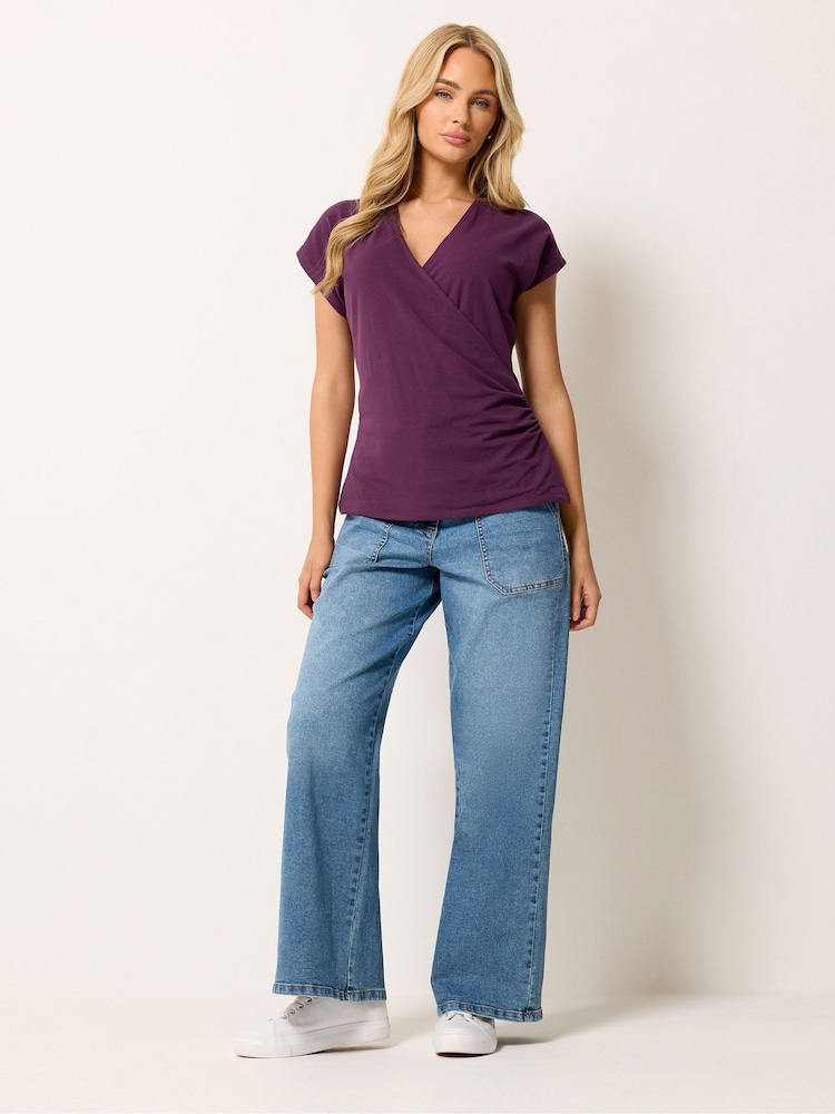 M&Co Purple Grown On Sleeve Wrap Top - Image 2 of 5 M&Co Purple Grown On Sleeve Wrap Top - Image 2 of 5