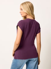 M&Co Purple Grown On Sleeve Wrap Top - Image 3 of 5