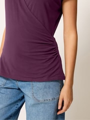 M&Co Purple Grown On Sleeve Wrap Top - Image 4 of 5