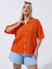 Yours Curve Orange Limited Crochet Shirt - Image 1 of 5