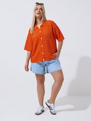 Yours Curve Orange Limited Crochet Shirt - Image 2 of 5