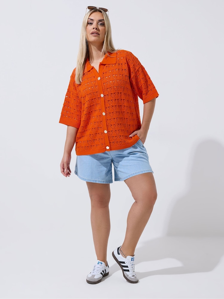 Yours Curve Orange Limited Crochet Shirt - Image 2 of 5