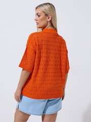 Yours Curve Orange Limited Crochet Shirt - Image 3 of 5