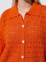 Yours Curve Orange Limited Crochet Shirt - Image 4 of 5