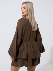 Yours Curve Brown Limited Cheesecloth Shorts - Image 4 of 6