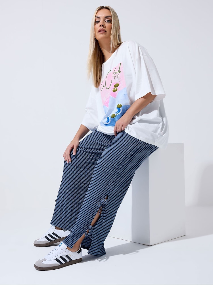 Yours Curve Blue Limited Gingham Tie Hem Trousers - Image 2 of 6 Yours Curve Blue Limited Gingham Tie Hem Trousers - Image 2 of 6