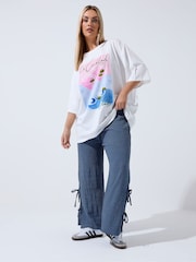 Yours Curve Blue Limited Gingham Tie Hem Trousers - Image 4 of 6