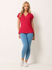 M&Co Red Grown On Sleeve Wrap Top - Image 2 of 5