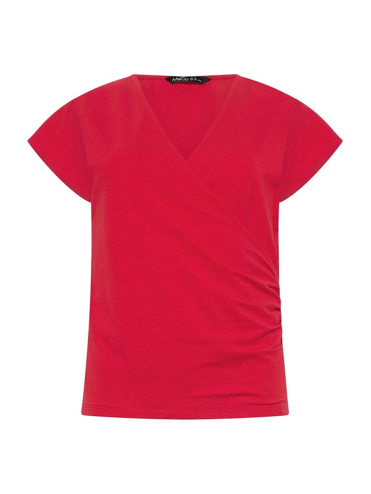 M&Co Red Grown On Sleeve Wrap Top - Image 5 of 5