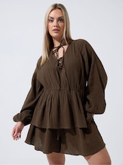 Yours Curve Brown Limited Cheesecloth Blouse - Image 1 of 6