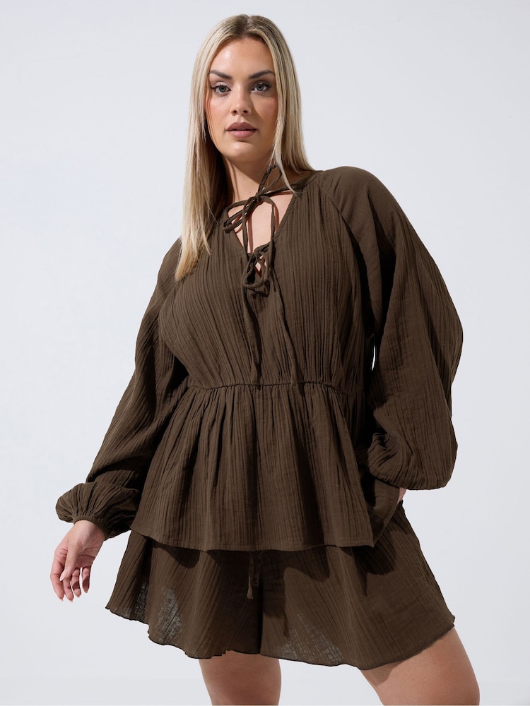 Yours Curve Brown Limited Cheesecloth Blouse - Image 1 of 6