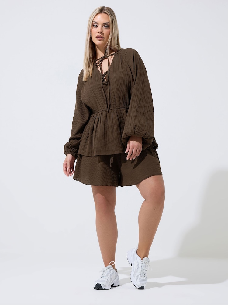 Yours Curve Brown Limited Cheesecloth Blouse - Image 2 of 6