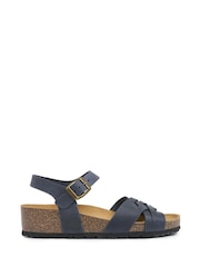 Celtic & Co. Blue Leather Woven Detail Low Wedges Sandals - Image 1 of 6