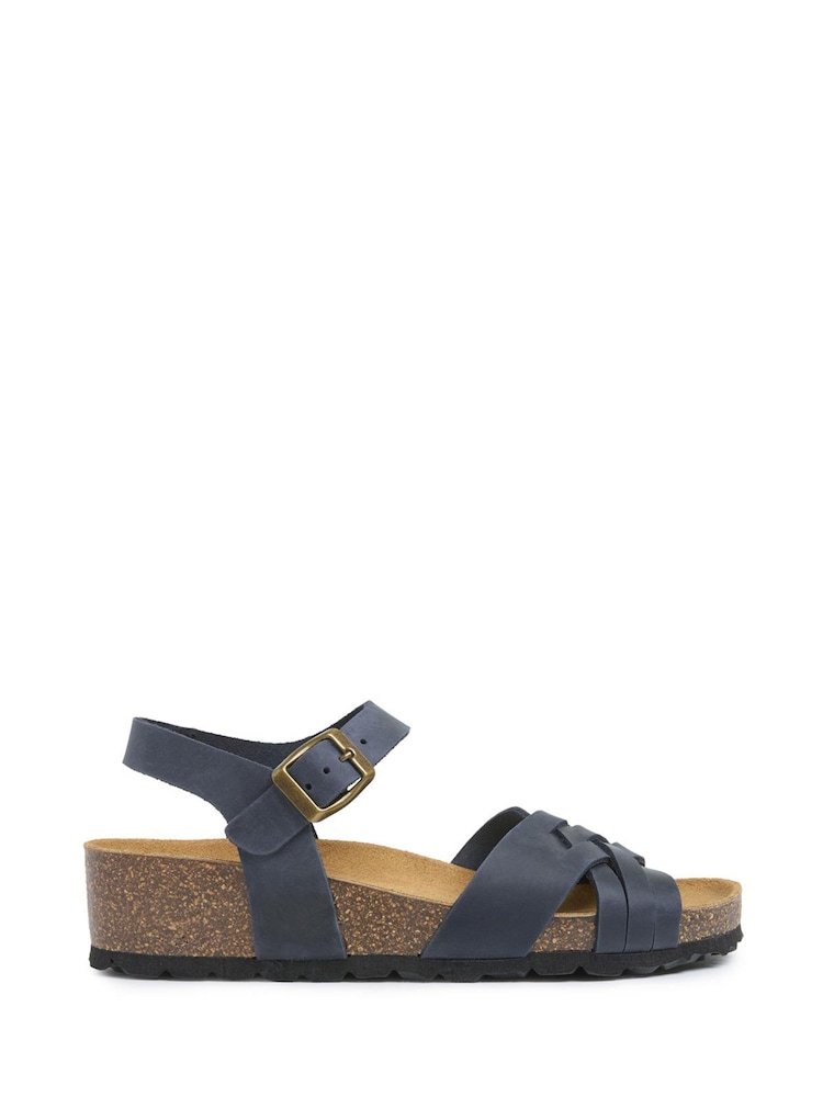 Celtic & Co. Blue Leather Woven Detail Low Wedges Sandals - Image 1 of 6