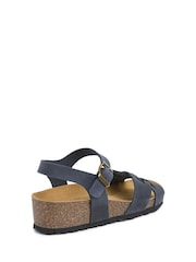 Celtic & Co. Blue Leather Woven Detail Low Wedges Sandals - Image 2 of 6