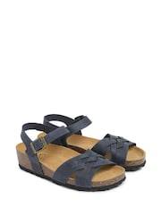 Celtic & Co. Blue Leather Woven Detail Low Wedges Sandals - Image 3 of 6