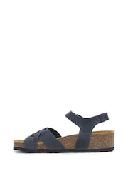 Celtic & Co. Blue Leather Woven Detail Low Wedges Sandals - Image 4 of 6