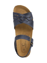 Celtic & Co. Blue Leather Woven Detail Low Wedges Sandals - Image 5 of 6