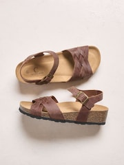 Celtic & Co. Brown Leather Woven Detail Low Wedges - Image 1 of 1