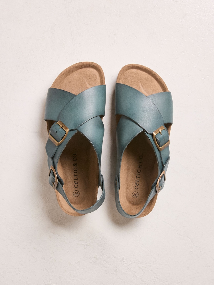 Celtic & Co. Green Crossover Buckle Sandals - Image 1 of 1 Celtic & Co. Green Crossover Buckle Sandals - Image 1 of 1